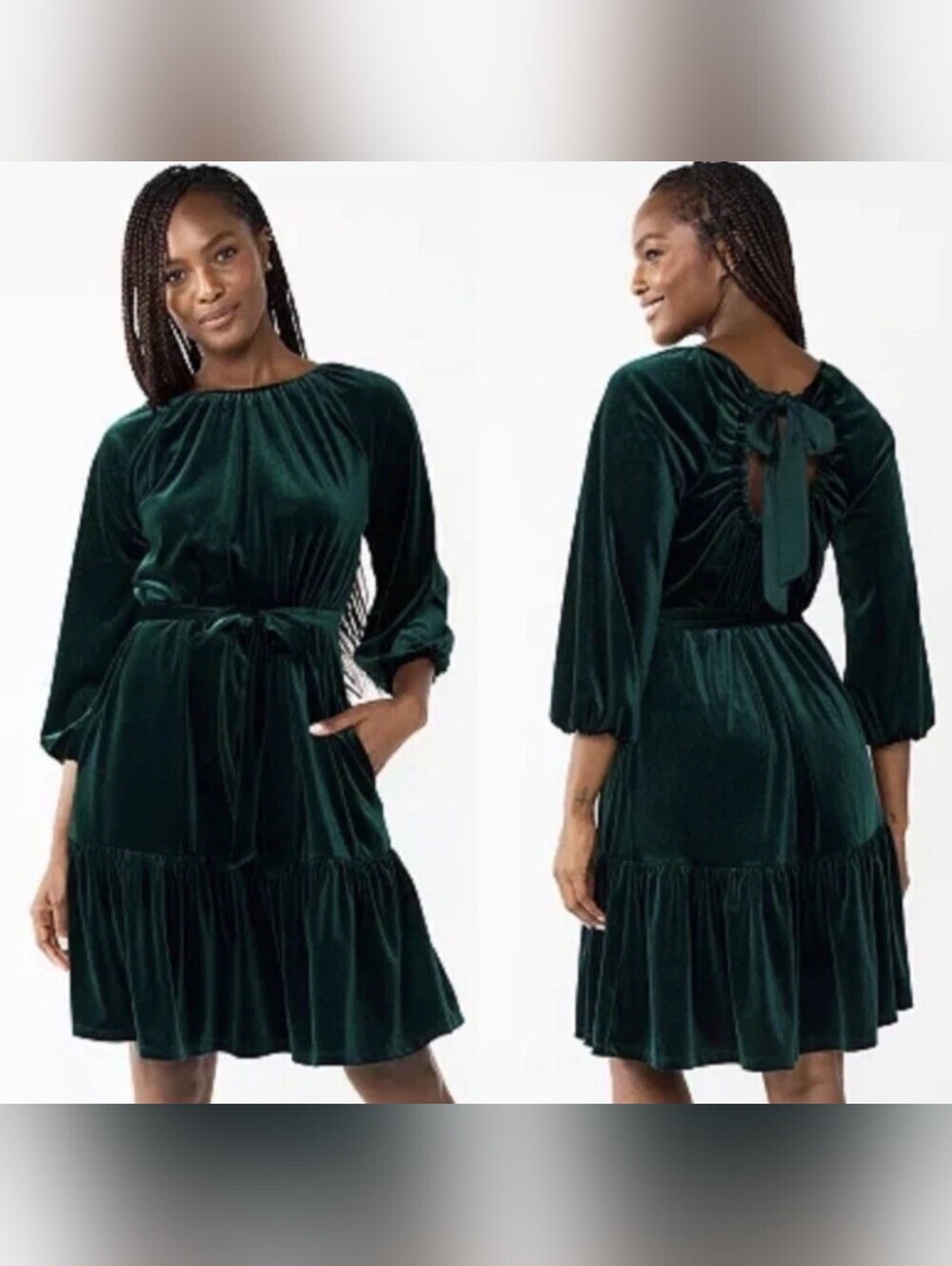 Draper James M Forest Green Velvet Tie Waist Back Bow Dress Christmas Holiday